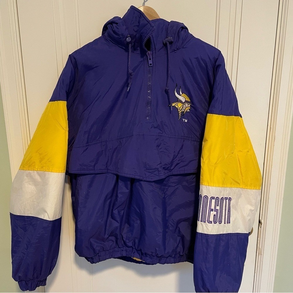 Vintage Minnesota Vikings NFL Starter Jacket Hooded Pullover Size‎ Large
